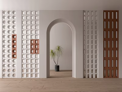 Stylish Decorative Partitions With White Brown Hollow Design And Arched Doorway 3d model