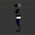 3D Character Model In Blue White Outfit With Helmet Ski Boots Arms Outstretched