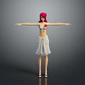 Game Or Movie Character With Pink Hair White Crop Top Red Flower And White Skirt