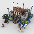 Building Blocks Medieval Castle Design with Towers Flags Mini Figures Tree and Bridge 3d model