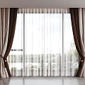 Brown And Beige Curtains With Sheer Panels And Tiebacks For Window With Natural View