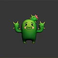 Cute Green Cartoon Cactus Game And Movie Character With Smiling Face Pink Flower Yellow Spines