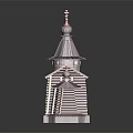 Cartoon Scene Featuring Russian Style Wooden Church With Onion Domes Purple Roofs And Brown Walls
