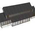 Office Building With Traditional Sloped Roof Wooden Grilles Glass Curtain Wall And Modern Design
