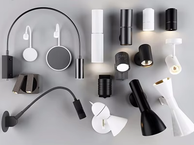 Modern Lighting Combinations With Black White Fixtures Including Pendant Wall And Table Lamps 3d model