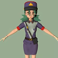 Anime 3D Character Model With Purple Uniform Green Hair Hat Yellow Badge And Red Cuffs