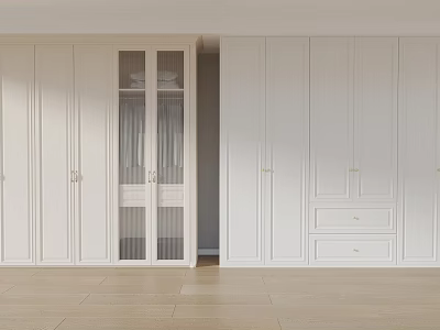 White Wardrobe With Modern Design Glass Doors And Drawers For Bedroom Storage 3d model