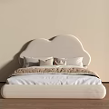 Soft White Upholstered Children's Bed With Cloud Shaped Headboard And Crown Pillow