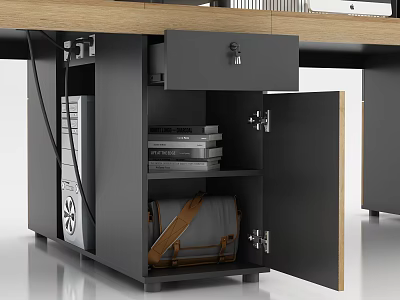 Modern Office Desk With Drawer Open Cabinet Door Storage Books And Organized Items 3d model