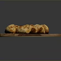 Freshly Cooked Crispy Golden Brown Fried Dumplings On Round Wooden Tray