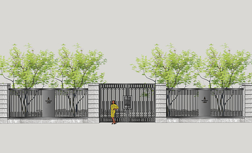 Modern gate residential fence 3d model