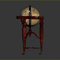 Vintage Educational Globe With Red Carved Stand And Ornate Wooden Base