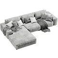 Gray L shaped Sectional Sofa With Multiple Cushions And Throw Blanket 3d model