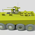 Green Six Wheeled Armored Functional Vehicle With Turret Antenna And Circular Devices
