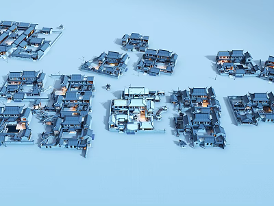 Traditional Ancient Chinese Architecture Model Featuring Multiple Tiled Roof Houses And Courtyard Layout 3d model