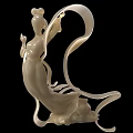 Decorative Ornament Set With Two White Fairy Like Figurines And Flowing Ribbons