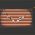 Cartoon Style Game Movie Characters on Red Running Track in Various Poses Preparing to Start