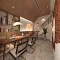 Minimalist Bubble Tea Shop Interior With Wooden Tables Hanging Lamps And Menu Wall Plants