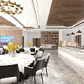 Modern Restaurant Interior With Marble Counter Food Displays Bread Baskets Large Windows And Pendant Lights