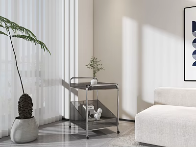Modern Living Room Interior With Beige Sofa Metal Side Table Large Plant And Decorative Painting 3d model