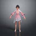 Pink Gradient Women's Dress With Ruffled Sleeves And Decorative Details