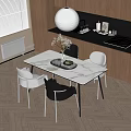 Modern Dining Table And Chairs Set With Marble Top White Black Seats And Metal Legs
