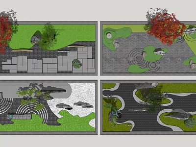 Courtyard Garden Design With Paved Path Water Features Plants And Stones 3d model
