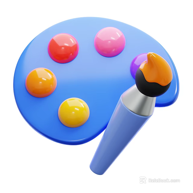 Vibrant Color Palette With Paintbrush And Colorful Pigment Blobs Art Tool 3d model 