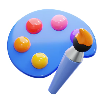 Vibrant Color Palette With Paintbrush And Colorful Pigment Blobs Art Tool 3d model