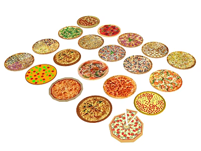 Assorted Colorful Pizzas Displayed in Circular Arrangement With Various Toppings And Crusts 3d model