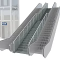 Modern Glass Elevator And Escalator With Stainless Steel Handrails And Safety Steps In Public Area