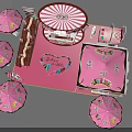 Pink Exhibition Booth Decorative Setup With Umbrellas Mannequins And Product Displays