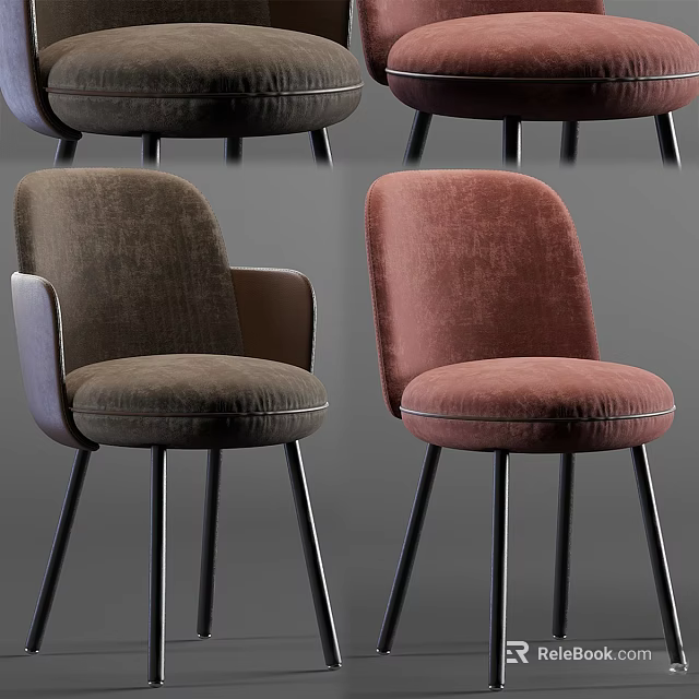 Modern Stylish Leisure Chair Design With Velvet Upholstery Dark Brown And Burgundy Armrests And Metal Legs 3d model 