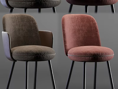 Modern Stylish Leisure Chair Design With Velvet Upholstery Dark Brown And Burgundy Armrests And Metal Legs 3d model