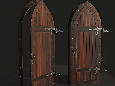 Rustic Arch Top Wooden Barn Door With Metal Hardware And Hinges Handles 3d model