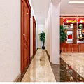 Liquor and Tobacco Store Interior with Wooden Counters Display Cabinets and Marble Flooring