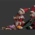 Christmas Elf Plush Toys Display With Santa Hats Walnuts And Small Gifts