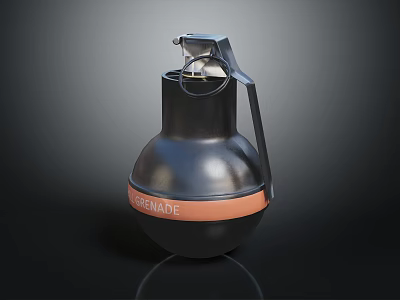 Black Hand Grenade Featuring Orange Band And GRENADE Marking On Dark Background 3d model