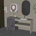 Modern Bathroom Cabinet With Washing Machine Wall Mounted Dryer Round Mirror And Sink