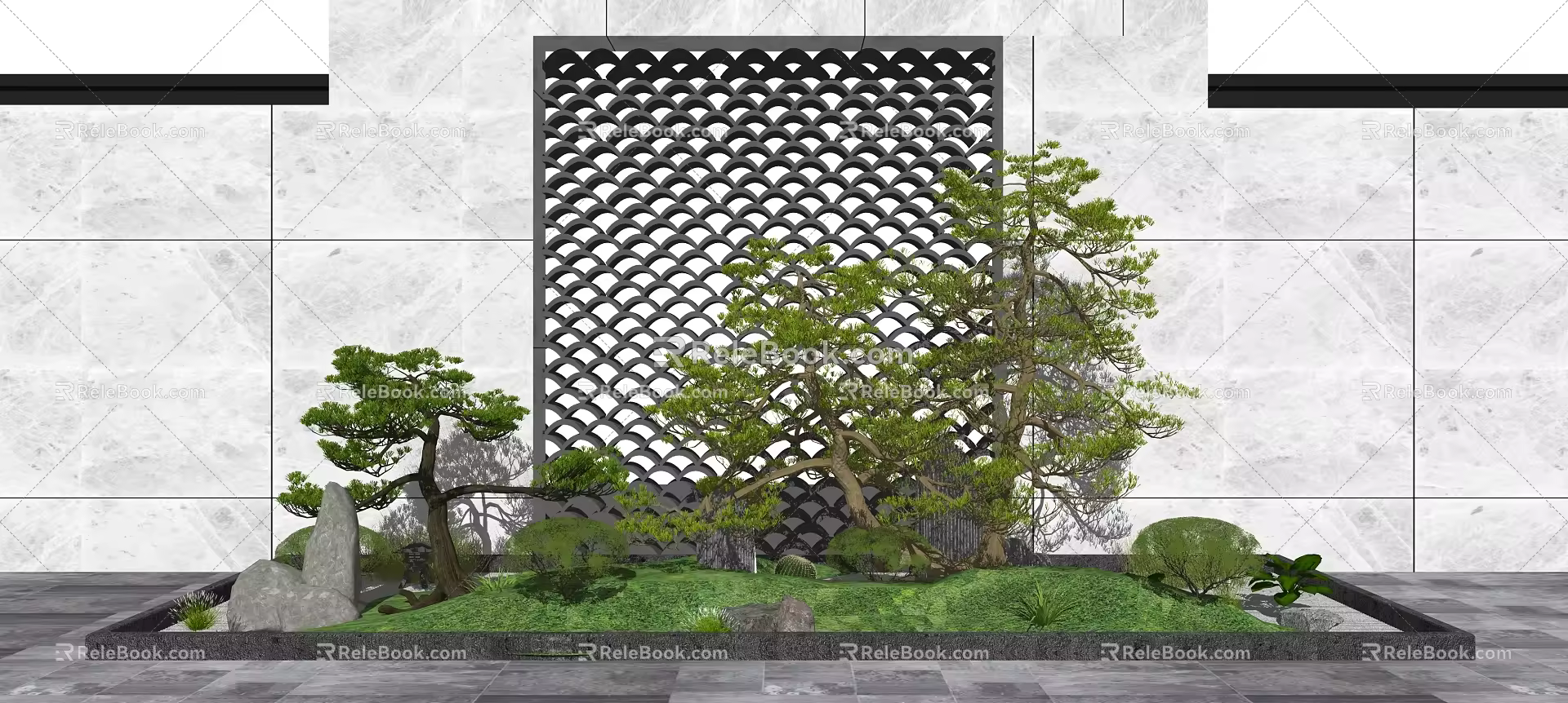 New Chinese style landscape sketch landscape wall 3d model