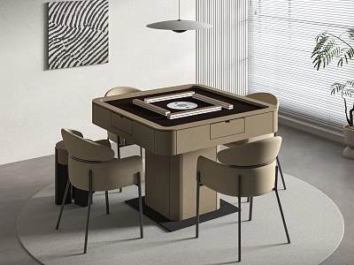 Modern Entertainment Table with Game Surface and Chairs on Round Rug with Pendant Light 3d model