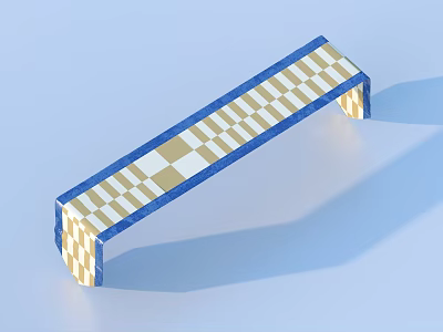 Checkered Long Rectangular Shelf With Blue White Yellow Decorative Pattern For Home Use 3d model