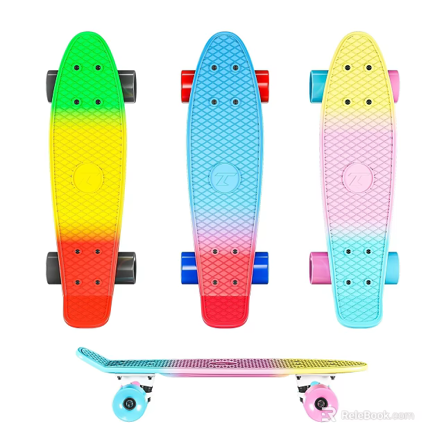 Colorful Gradient Cruiser Skateboards Sports Equipment With Vibrant Wheels And Designs 3d model 