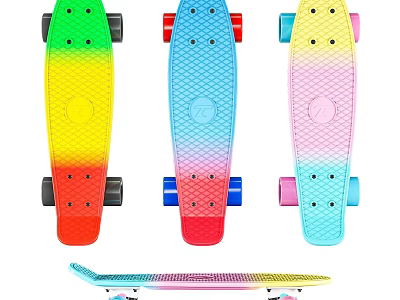 Colorful Gradient Cruiser Skateboards Sports Equipment With Vibrant Wheels And Designs 3d model