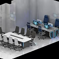 Modern Office Interior With Conference Tables Chairs And Tech Inspired Lighting