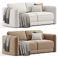 Modern Two Seater Sofas Light Beige And Warm Brown With Cozy Blankets Soft Pillows 3d model