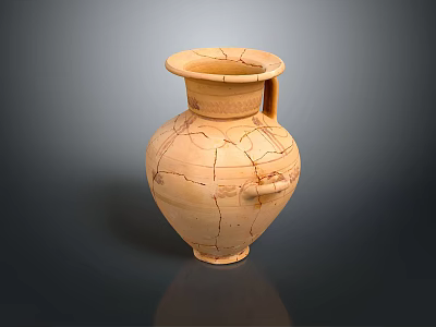 Ancient Carved Terracotta Vase With Cracked Surface And Two Handles 3d model