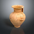 Ancient Carved Terracotta Vase With Cracked Surface And Two Handles