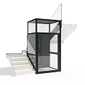 Modern Glass Enclosed Elevator With Black Frame And Staircase In Contemporary Design