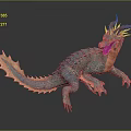3D Dragon Figure With Teal Orange Scales Red Horns Open Mouth Spiked Tail